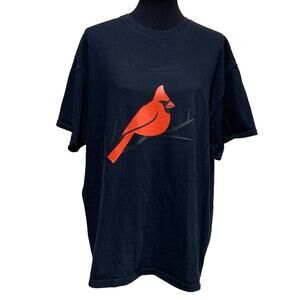 Wingspan Inspired Mens XL Northern Cardinal Bird Hand Printed Upcycled Tee